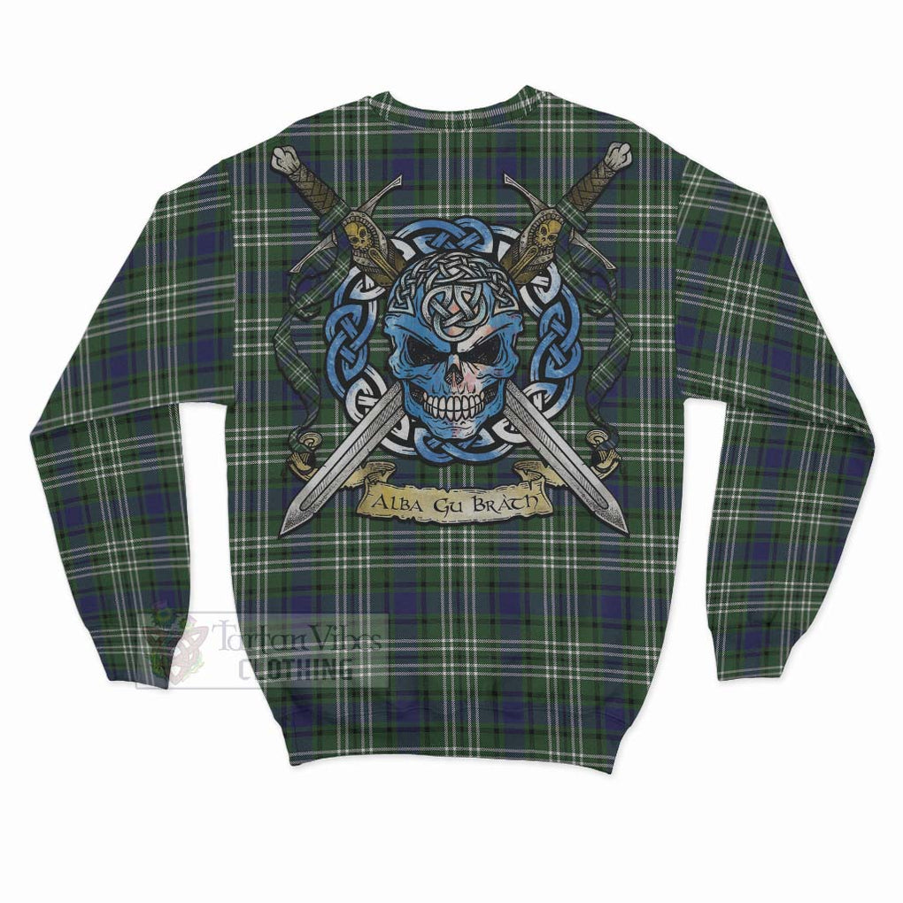 Tartan Vibes Clothing Blyth Tartan Sweatshirt with Family Crest Celtic Skull Style
