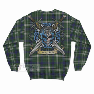 Tartan Vibes Clothing Blyth Tartan Sweatshirt with Family Crest Celtic Skull Style