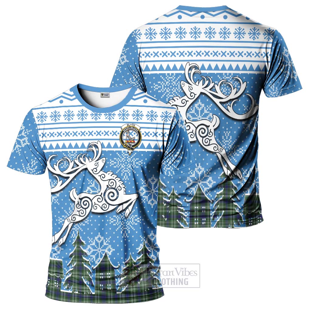 Blyth Clan Christmas T-Shirt Celtic Reindeer Style - Tartan Vibes Clothing