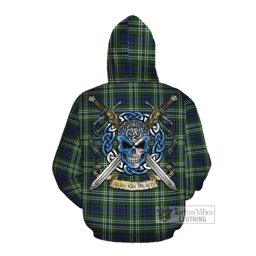 Blyth Tartan Cotton Hoodie with Family Crest Celtic Skull Style Pullover Hoodie - Tartan Vibes Clothing