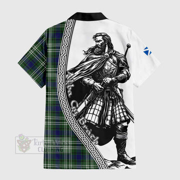 Tartan Vibes Clothing Blyth Tartan Clan Crest Short Sleeve Button Shirt with Highlander Warrior Celtic Style