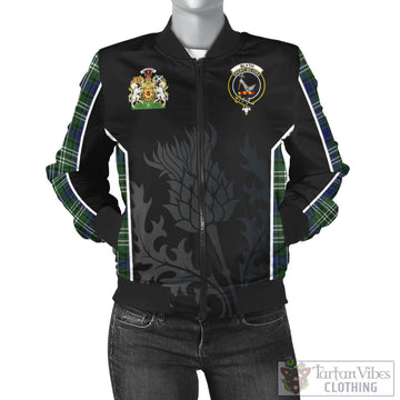 Blyth Tartan Bomber Jacket with Family Crest and Scottish Thistle Vibes Sport Style