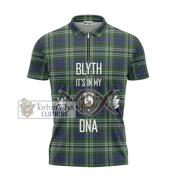 Blyth Tartan Zipper Polo Shirt with Family Crest DNA In Me Style - Tartan Vibes Clothing