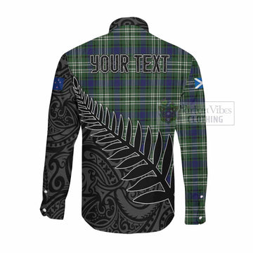 Tartan Vibes Clothing Blyth Crest Tartan Long Sleeve Button Shirt with New Zealand Silver Fern Half Style