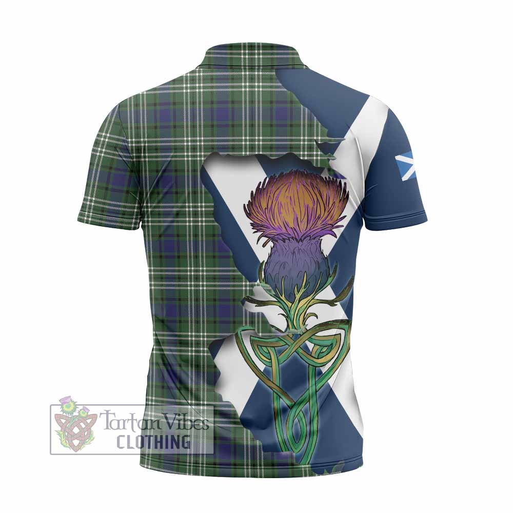 Tartan Vibes Clothing Blyth Tartan Family Crest Zipper Polo Shirt Scottish Thistle Celtic Inspired