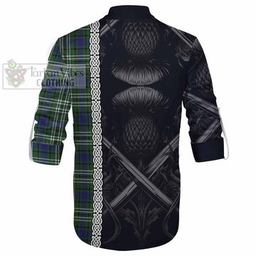 Blyth Tartan Ghillie Kilt Shirt with Family Crest Cross Sword Thistle Celtic Vibes - Tartan Vibes Clothing