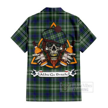 Blyth Tartan Hawaiian Shirt with Family Crest and Bearded Skull Holding Bottles of Whiskey - Tartan Vibes Clothing