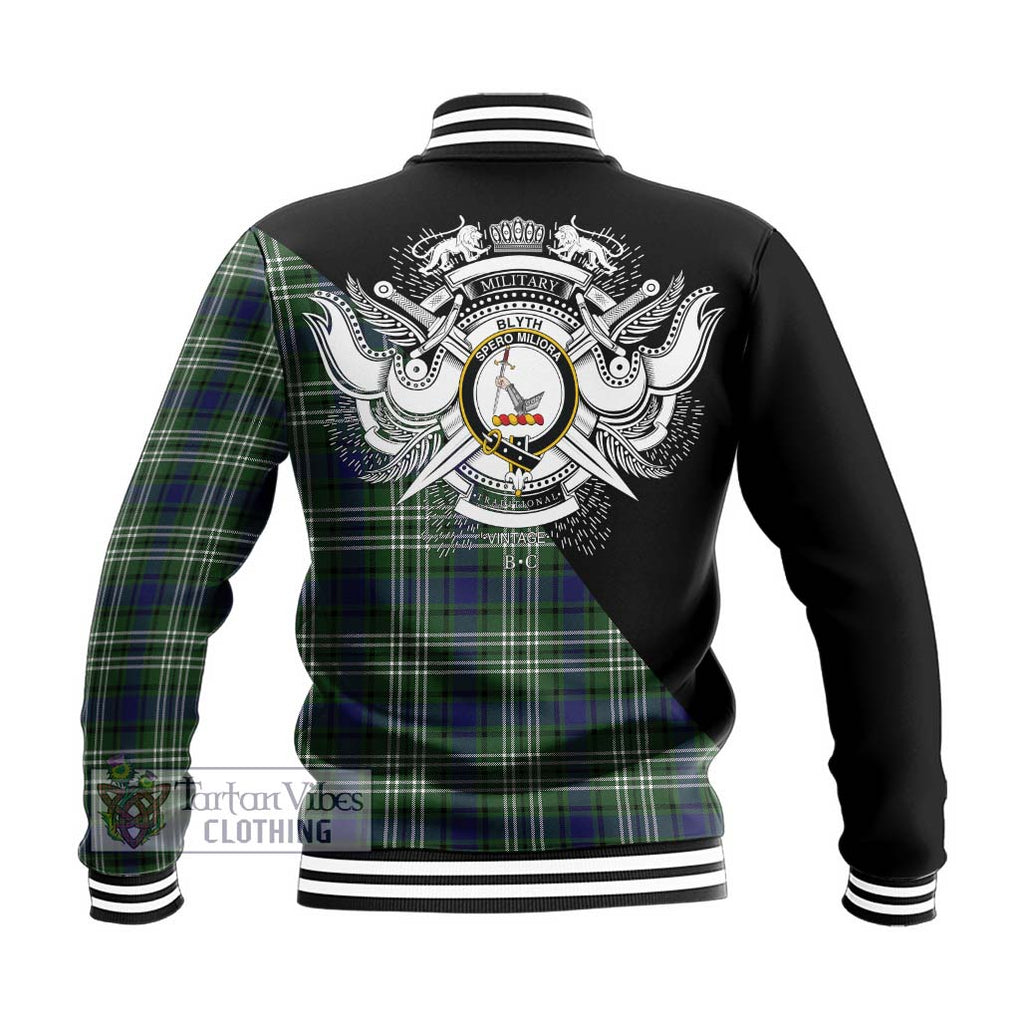 Blyth Tartan Baseball Jacket with Family Crest and Military Logo Style - Tartan Vibes Clothing