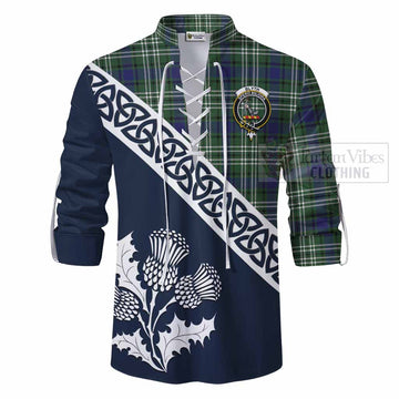 Blyth Tartan Ghillie Kilt Shirt Featuring Thistle and Scotland Map - Tartan Vibes Clothing