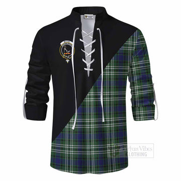Blyth Tartan Ghillie Kilt Shirt with Family Crest and Military Logo Style - Tartan Vibes Clothing