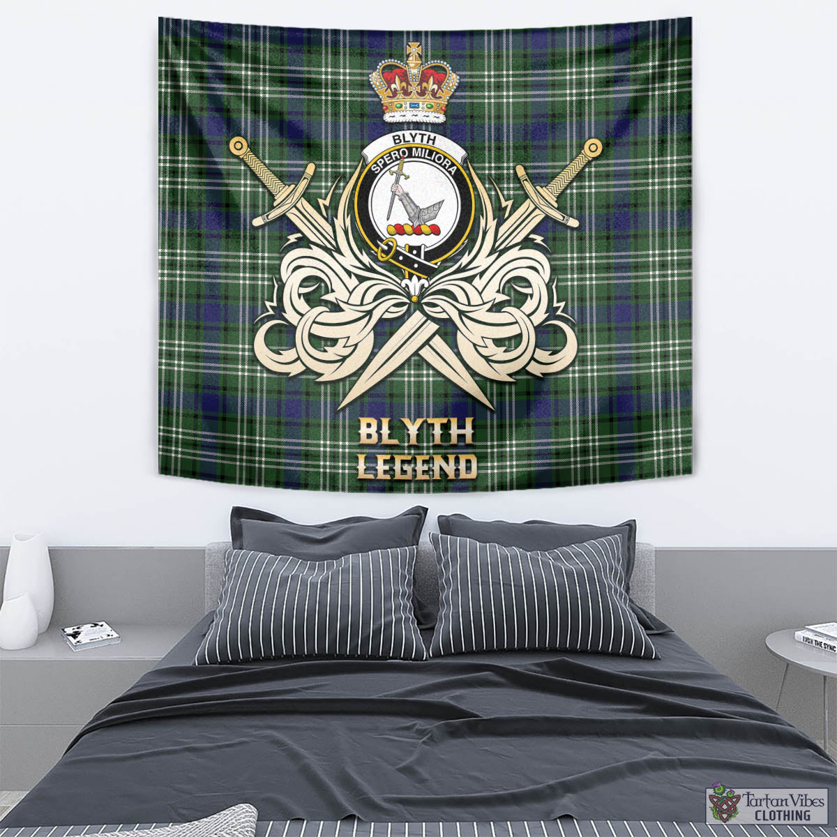 Tartan Vibes Clothing Blyth Tartan Tapestry with Clan Crest and the Golden Sword of Courageous Legacy
