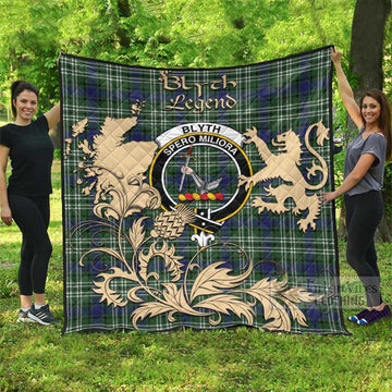 Tartan Vibes Clothing Blyth Tartan Quilt with Family Crest and Scottish Symbol Style