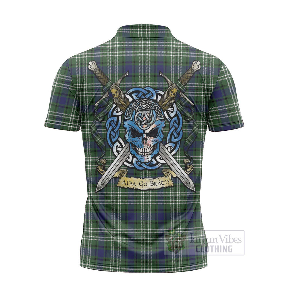 Blyth Tartan Zipper Polo Shirt with Family Crest Celtic Skull Style - Tartan Vibes Clothing