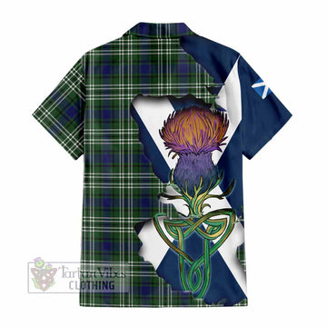 Tartan Vibes Clothing Blyth Tartan Family Crest Short Sleeve Button Shirt Scottish Thistle Celtic Inspired