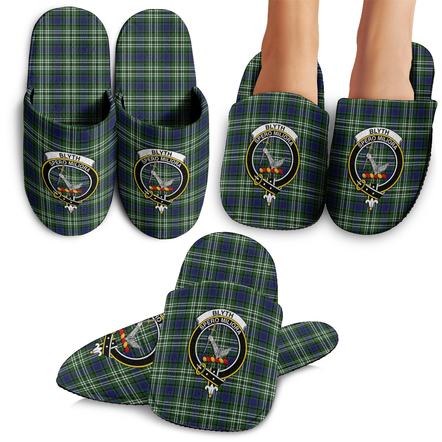Blyth Tartan Home Slippers with Family Crest - Tartanvibesclothing