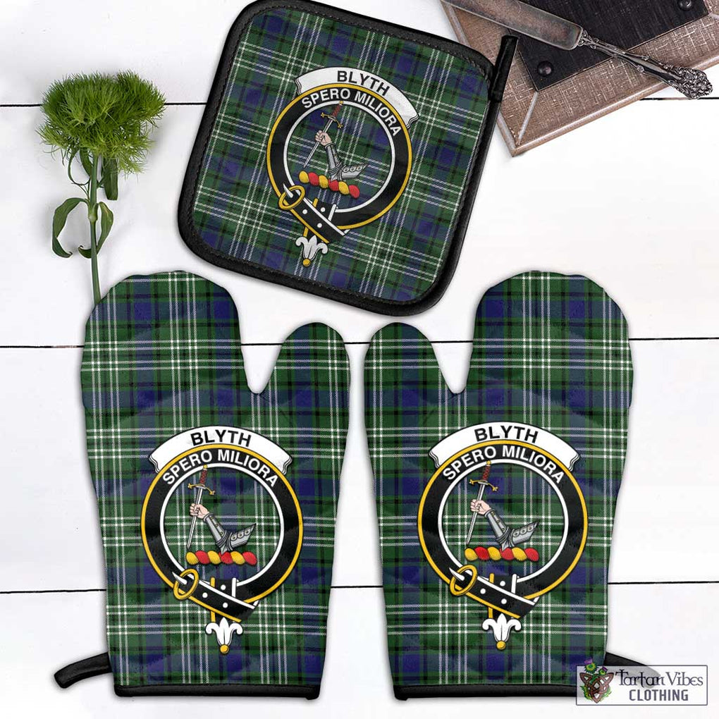 Blyth Tartan Combo Oven Mitt & Pot-Holder with Family Crest Combo 1 Oven Mitt & 1 Pot-Holder Black - Tartan Vibes Clothing