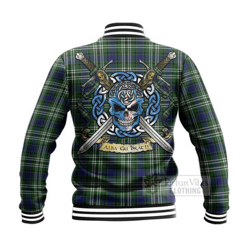 Blyth Tartan Baseball Jacket with Family Crest Celtic Skull Style - Tartan Vibes Clothing