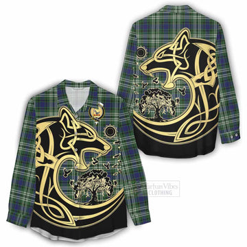 Blyth Tartan Women's Casual Shirt with Family Crest Celtic Wolf Style - Tartan Vibes Clothing