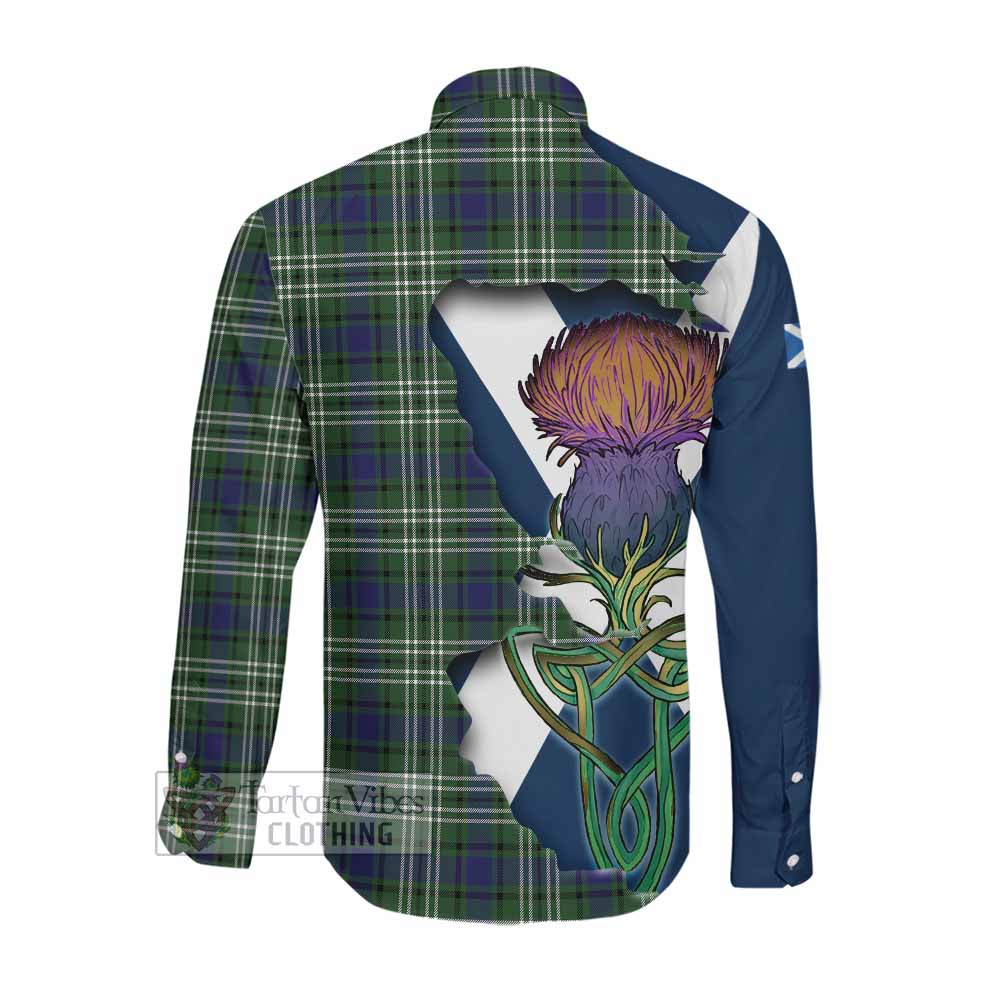 Tartan Vibes Clothing Blyth Tartan Family Crest Long Sleeve Button Shirt Scottish Thistle Celtic Inspired