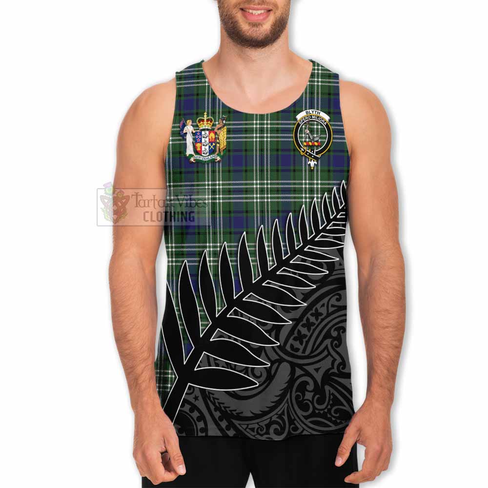 Tartan Vibes Clothing Blyth Crest Tartan Men's Tank Top with New Zealand Silver Fern Half Style