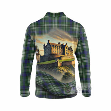 Blyth Tartan Family Crest Long Sleeve Polo Shirt with Scottish Ancient Castle Style - Tartan Vibes Clothing
