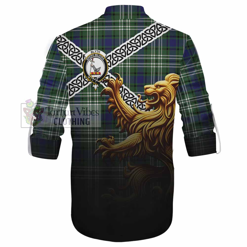 Blyth Crest Tartan Ghillie Kilt Shirt with Golden Lion Emblem Celtic Style - Tartan Vibes Clothing