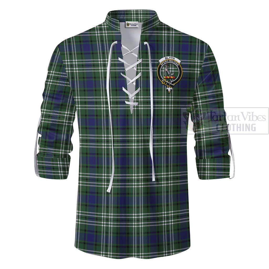 Blyth Tartan Ghillie Kilt Shirt with Family Crest Celtic Skull Style - Tartan Vibes Clothing