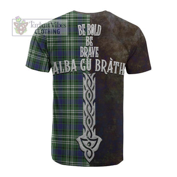 Tartan Vibes Clothing Blyth Tartan Family Crest Cotton T-shirt Alba Gu Brath Be Brave Lion Ancient Style