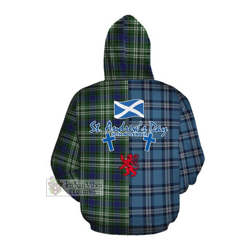 Blyth Tartan Cotton Hoodie Happy St. Andrew's Day Half Tartan Style Pullover Hoodie - Tartan Vibes Clothing
