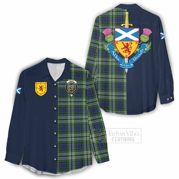 Blyth Tartan Women's Casual Shirt Alba with Scottish Lion Royal Arm Half Style - Tartan Vibes Clothing