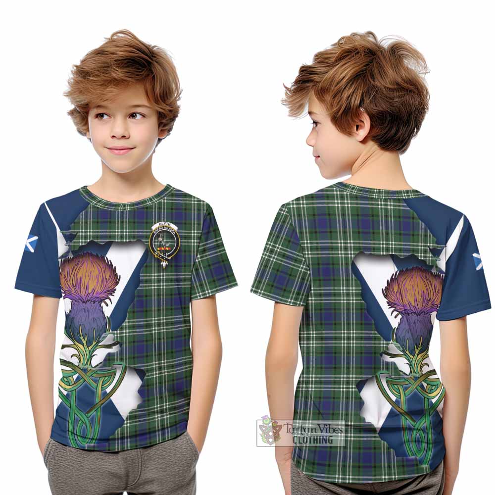 Tartan Vibes Clothing Blyth Tartan Family Crest Kid T-Shirt Scottish Thistle Celtic Inspired