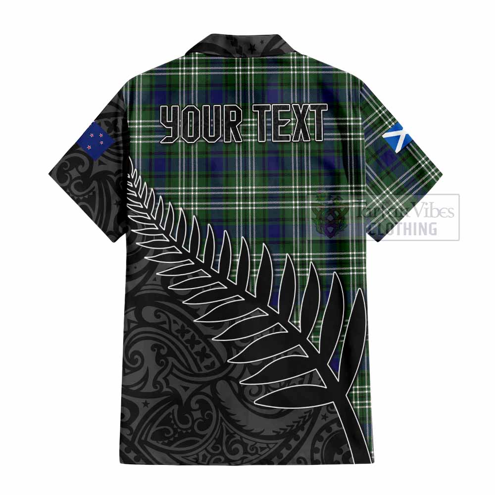 Tartan Vibes Clothing Blyth Crest Tartan Short Sleeve Button Shirt with New Zealand Silver Fern Half Style