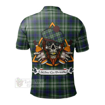 Blyth Tartan Polo Shirt with Family Crest and Bearded Skull Holding Bottles of Whiskey - Tartan Vibes Clothing