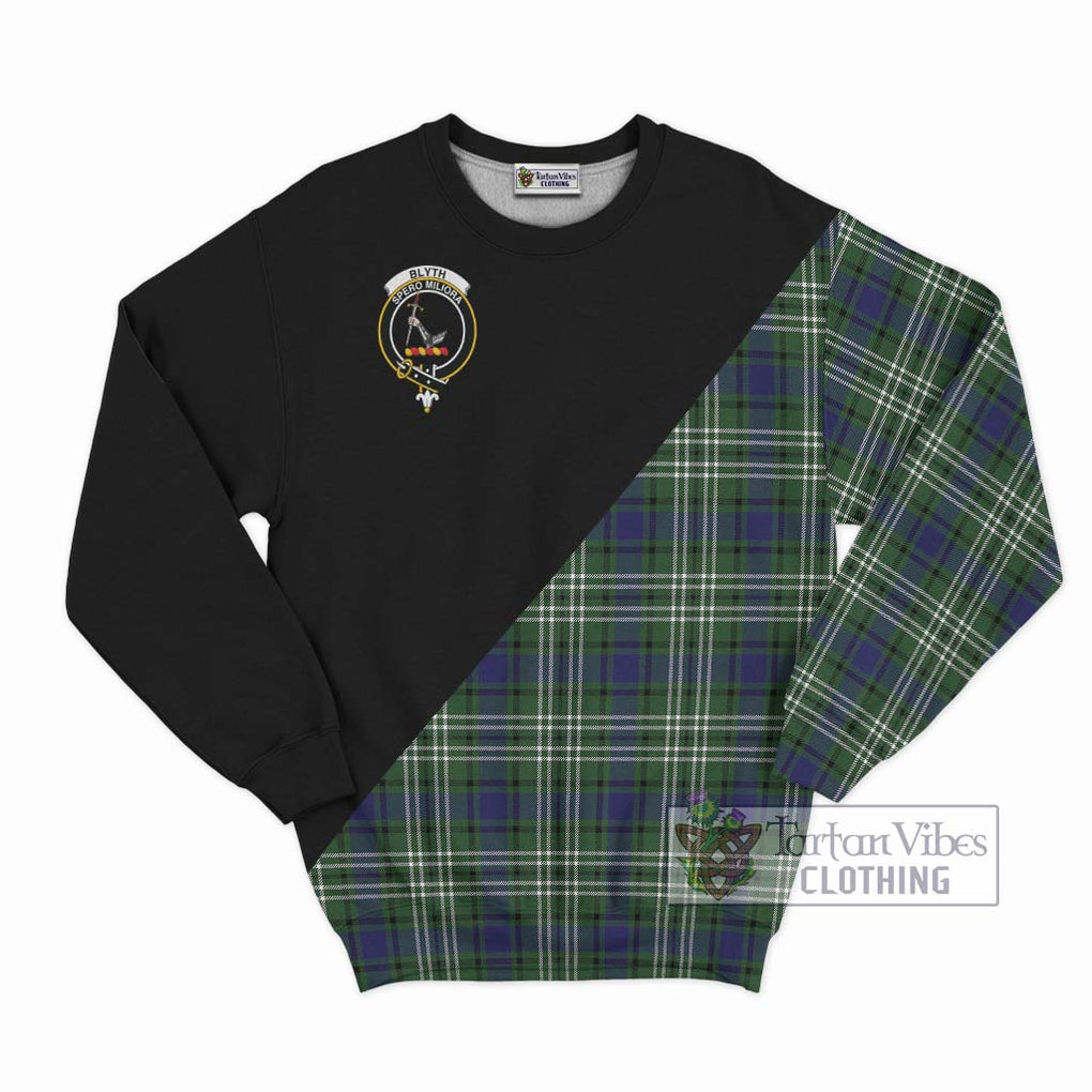 Blyth Tartan Sweatshirt with Family Crest and Military Logo Style - Tartanvibesclothing Shop