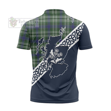 Blyth Tartan Zipper Polo Shirt Featuring Thistle and Scotland Map - Tartanvibesclothing Store