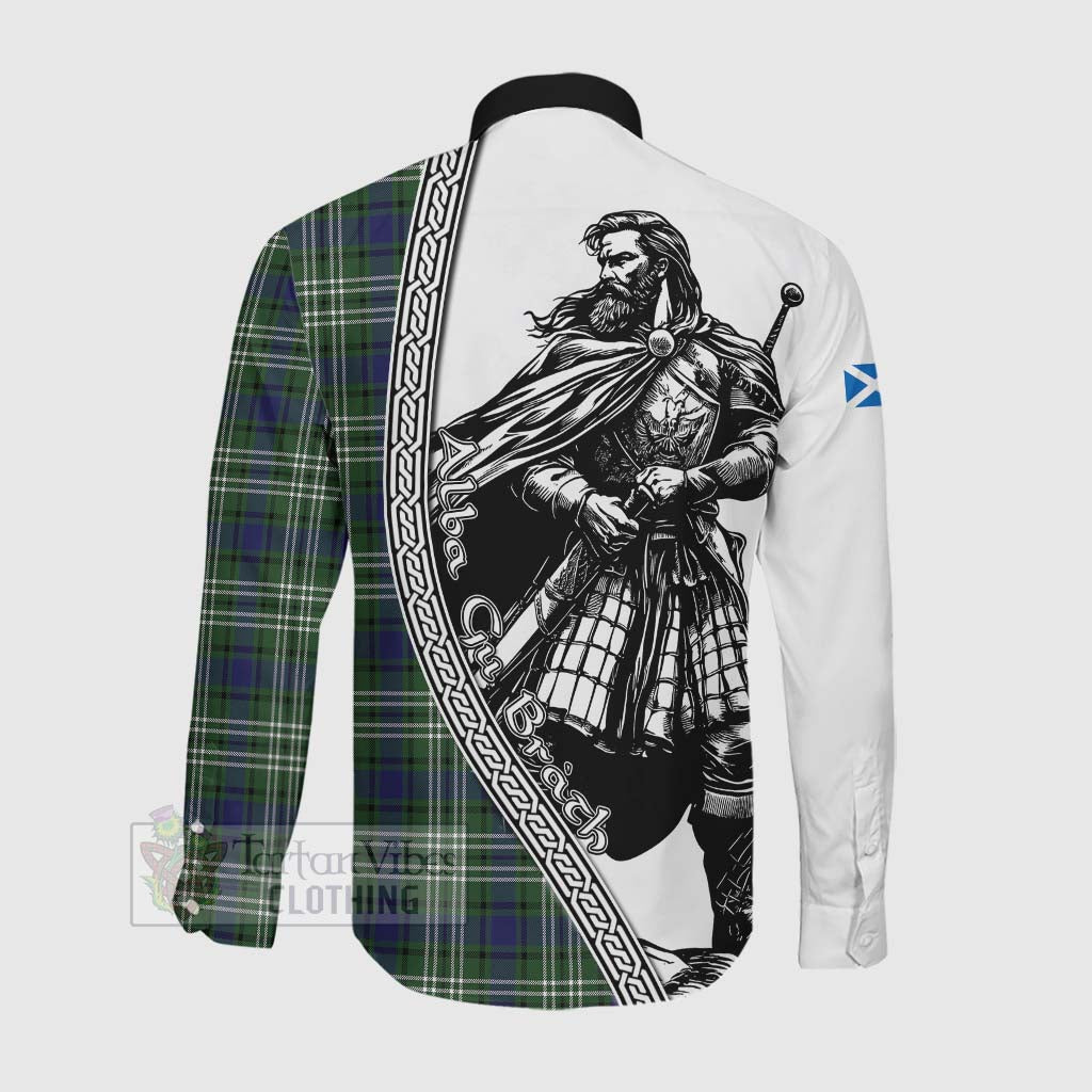 Blyth Tartan Clan Crest Long Sleeve Button Shirt with Highlander Warrior Celtic Style Men's Shirt - Tartan Vibes Clothing