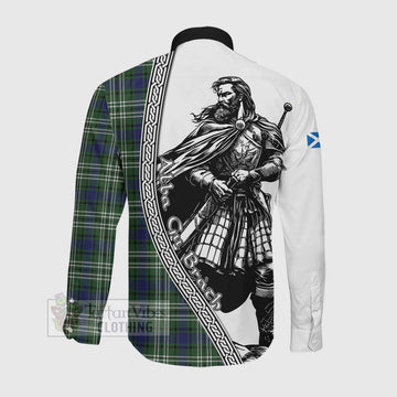 Blyth Tartan Clan Crest Long Sleeve Button Shirt with Highlander Warrior Celtic Style Men's Shirt - Tartan Vibes Clothing