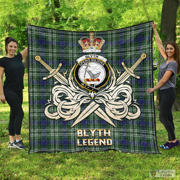 Blyth Tartan Quilt with Clan Crest and the Golden Sword of Courageous Legacy - Tartan Vibes Clothing