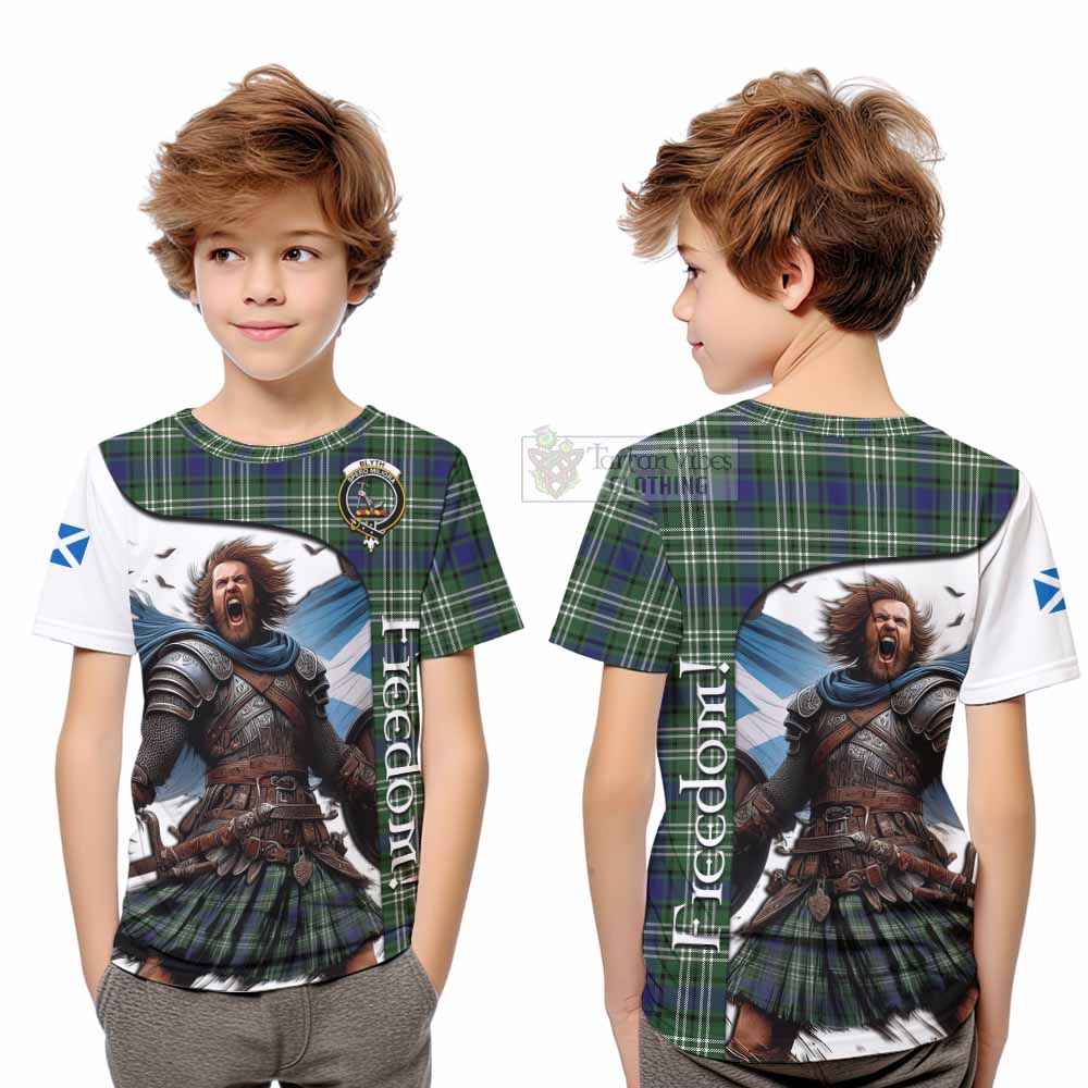 Tartan Vibes Clothing Blyth Crest Tartan Kid T-Shirt Inspired by the Freedom of Scottish Warrior