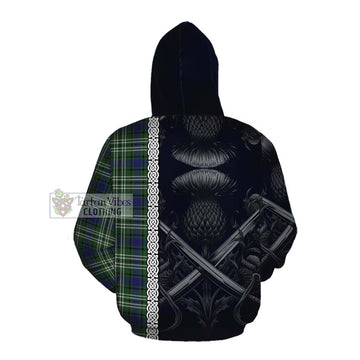Blyth Tartan Cotton Hoodie with Family Crest Cross Sword Thistle Celtic Vibes Pullover Hoodie - Tartan Vibes Clothing