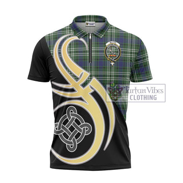 Blyth Tartan Zipper Polo Shirt with Family Crest and Celtic Symbol Style - Tartan Vibes Clothing