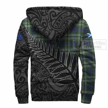Blyth Crest Tartan Sherpa Hoodie with New Zealand Silver Fern Half Style - Tartan Vibes Clothing