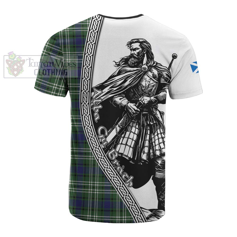 Blyth Tartan Clan Crest Cotton T-shirt with Highlander Warrior Celtic Style - Tartan Vibes Clothing
