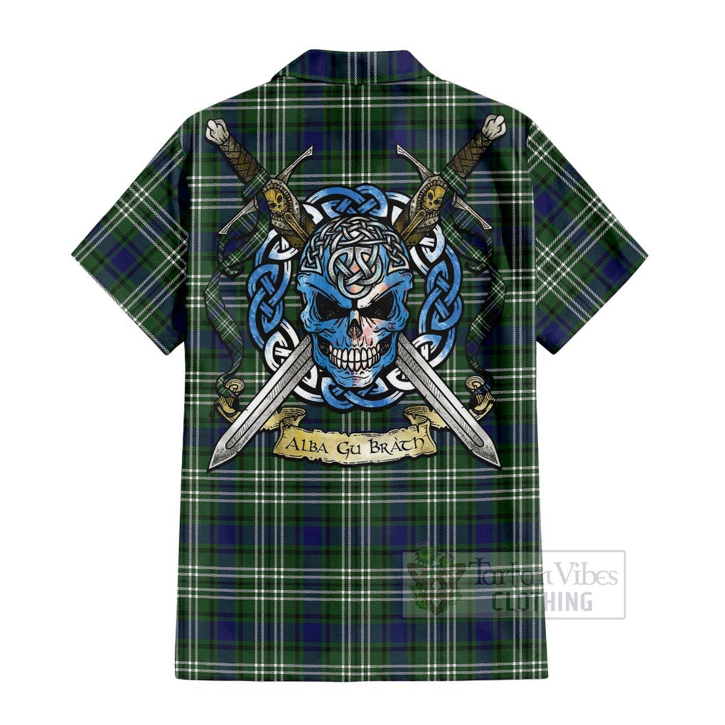 Blyth Tartan Hawaiian Shirt with Family Crest Celtic Skull Style - Tartan Vibes Clothing