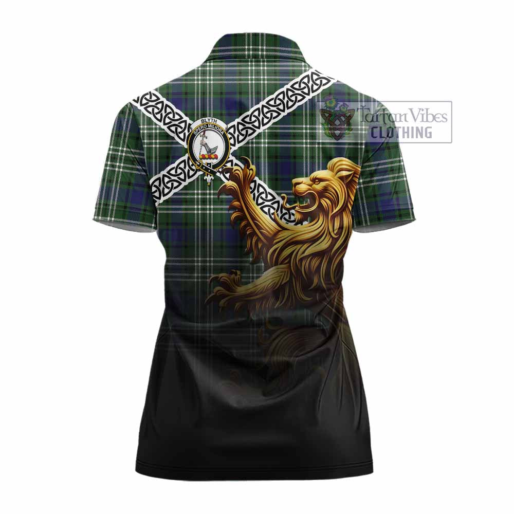 Tartan Vibes Clothing Blyth Crest Tartan Women's Polo Shirt with Golden Lion Emblem Celtic Style