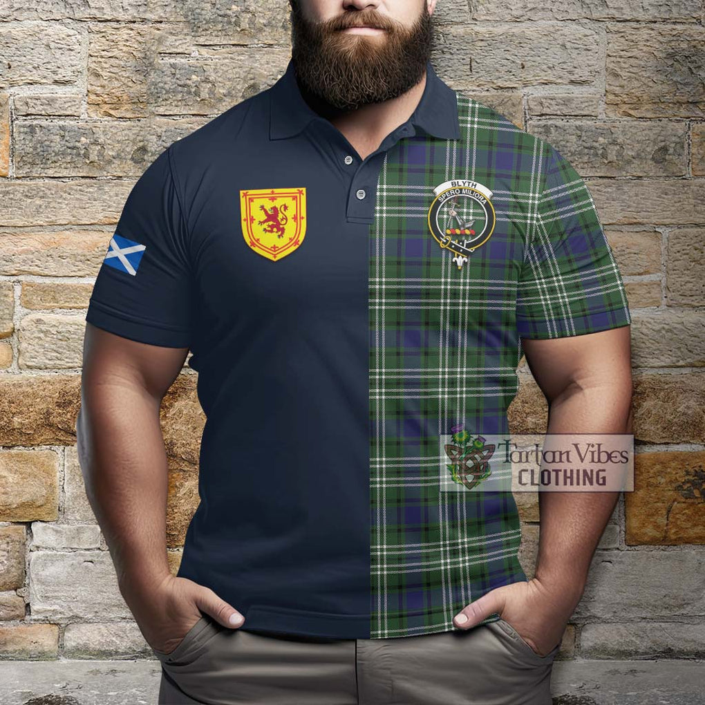 Blyth Tartan Polo Shirt Alba with Scottish Lion Royal Arm Half Style - Tartan Vibes Clothing