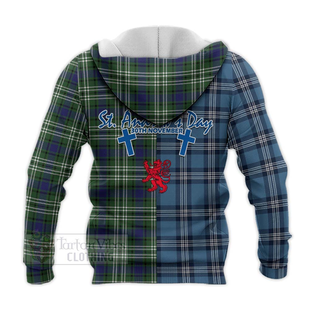 Blyth Tartan Knitted Hoodie Happy St. Andrew's Day Half Tartan Style - Tartan Vibes Clothing