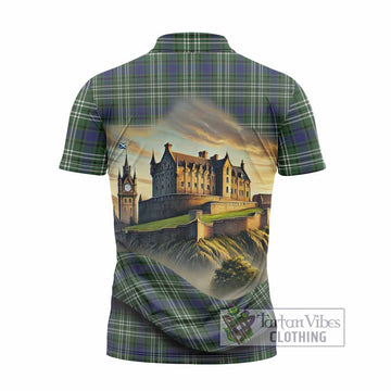 Blyth Tartan Family Crest Zipper Polo Shirt with Scottish Ancient Castle Style - Tartan Vibes Clothing