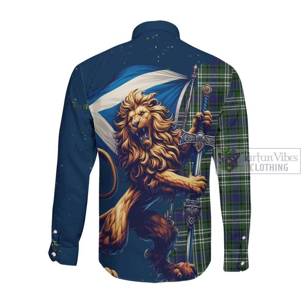Blyth Tartan Family Crest Long Sleeve Button Shirt with Scottish Majestic Lion Men's Shirt - Tartan Vibes Clothing