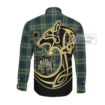 Blyth Tartan Long Sleeve Button Shirt with Family Crest Celtic Wolf Style Men's Shirt - Tartan Vibes Clothing